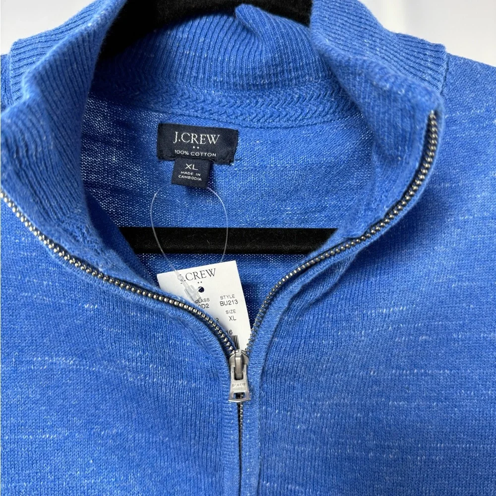 NWT J. Crew Men's Raglan Cotton Quarter Zip Sweater in Mid Blue Size Extra Large